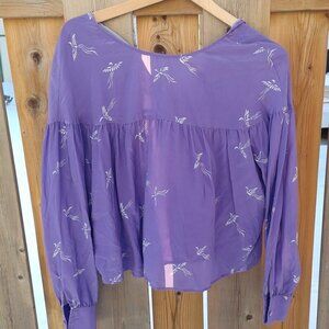 BILLOWY WILFRED 100% SILK Blouse Women's XXS Heron Blouse Crane Flight A…